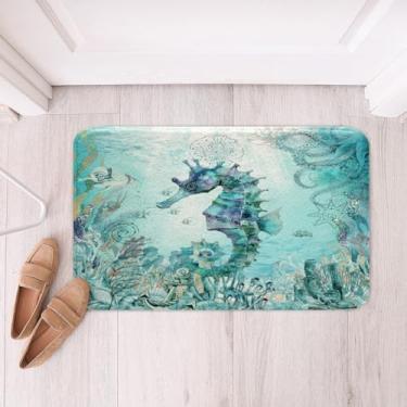 Imagem de Feelyou Tapetes de banho de cavalo-marinho para banheiro, oceano, tapetes de banheiro para banheira, para crianças, meninos, meninas, acessórios de banheiro costeiro 50 x 81 cm