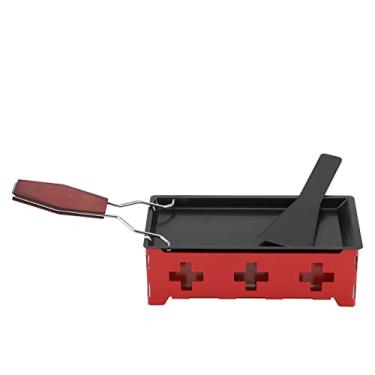 Imagem de GLOGLOW Conjunto de Bandeja para Raclette de Queijo Com Fogão, Aço Carbono, Antiaderente, Vermelho, Portátil, Alça Dobrável, 7,48 X 3,74 X 2,36 Polegadas