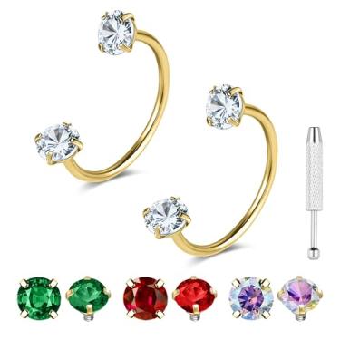 Imagem de G23 Anéis de nariz de titânio ferradura ouro prata 20 g anel de nariz de sapato de cavalo argolas de aço cirúrgico meia cartilagem tragus brinco argola rosca interna dupla zircônia cúbica nariz septo