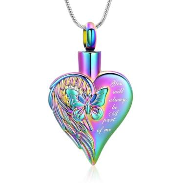 Imagem de mingkejw Joias de cremação para cinzas, colar de urna de coração de aço inoxidável para cinzas com medalhão de borboleta, lembranças, suporte de cinzas memoriais para animais de estimação humanos, Aço