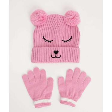 Imagem de Kit Gorro e Luva Infantil Urso Tricô Marisa-75148, UN, Rosa