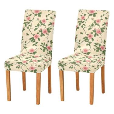 Imagem de Wassud Capas de cadeira vintage com textura floral para jantar, capa de cadeira elástica, capa de cozinha lavável, conjunto de 4