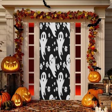 Imagem de Wassud Happy Boo-boos com flores decoração de porta faixa interna externa decoração de casa de varanda grande decoração de porta da frente 96 x 98 polegadas