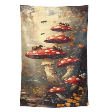 Imagem de STAYTOP Tapeçaria retrô cogumelos selvagens tapeçarias para decoração de casa decoração de dormitório sala de estar quarto tapete de parede (60×40in)