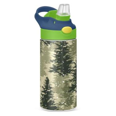 Imagem de YETTASBIN Garrafa de água de árvore de Natal para crianças, 340 g, à prova de vazamento, parede dupla, isolada, copo de viagem com tampa de canudo para meninas, meninos e crianças