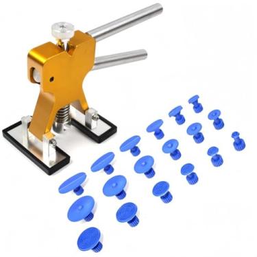 Imagem de 1 kit de reparo de amassado de carroceria automotiva extrator estilo alavanca dourada sistema de cola com várias abas para painéis de carros, batidas de porta e danos de granizo, amarelo