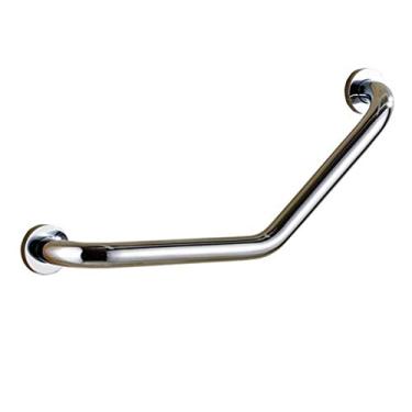 Imagem de uhyOHF Barras de apoio para banheiro, corrimão de banheiro de aço inoxidável para montagem na parede, barra de apoio para banheira, trilhos curvos prateados de 135 graus, corrimão de equilíbrio para
