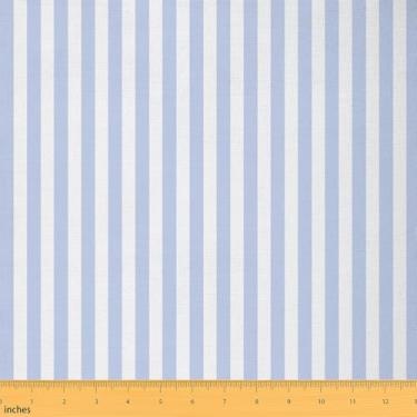 Imagem de Erosebridal Tecido de estofamento com listras brancas azuis para cadeiras de sofá, material de costura geométrico listrado interno e externo, linhas de estilo simples moderno por jarda para