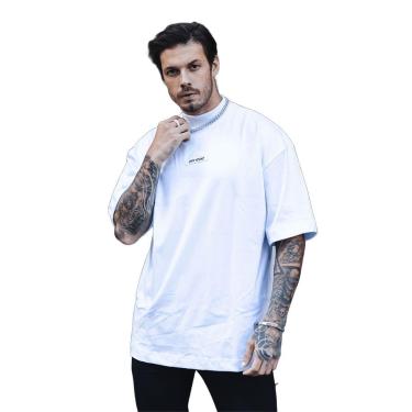 Imagem de Camiseta Oversized Gola Alta Borracha Streetwear Confortavel Masculina Branco-Masculino