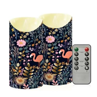 Imagem de Wassud Velas florais com flamingos sem chama com controle remoto, velas realistas cintilantes com temporizador, velas decorativas para Natal, casamento, festa, decoração de casa média