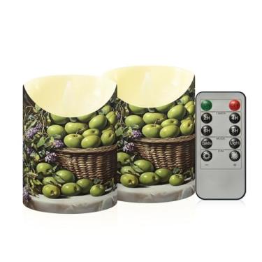 Imagem de Wassud Velas verdes de ameixas e flores sem chama com controle remoto, velas realistas cintilantes com temporizador, velas decorativas para Natal, casamento, festa, decoração de casa pequena