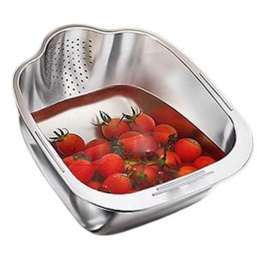 Imagem de Escorredor Inox Arroz Fruta Verdura Legumes Versatil Cozinha Prepero M