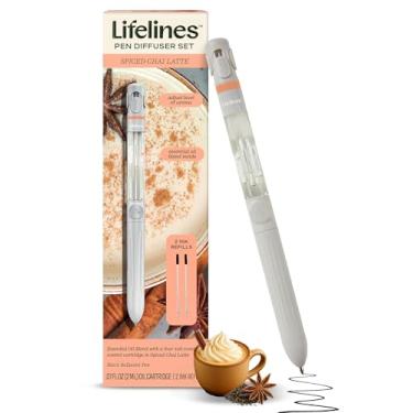 Imagem de Lifelines Conjunto de difusor de caneta, Chai Latte temperado, caneta esferográfica preta de 1 mm com mistura de óleo essencial perfumado e 2 refis de tinta – Difusor de aromaterapia e aroma difuso de