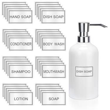 Imagem de Etiquetas à prova d'água para garrafas, banheiro, 40 peças, cozinha, minimalista, organização, etiquetas removíveis para sabonete de mãos, xampu e sabonete líquido (branco)