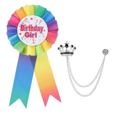 Imagem de PATIKIL Alfinete de aniversário IT'S MY, alfinetes de crachá de fita de prêmio de tecido de cetim e broche de corrente pendurada em coroa para decoração de festa de aniversário, One Size, Liga de aço