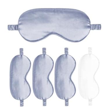 Imagem de Máscaras de dormir pacote com 5 capas de seda para olhos de cetim máscara blackout sedosa macia para olhos para dormir capas para presentes de dama de honra