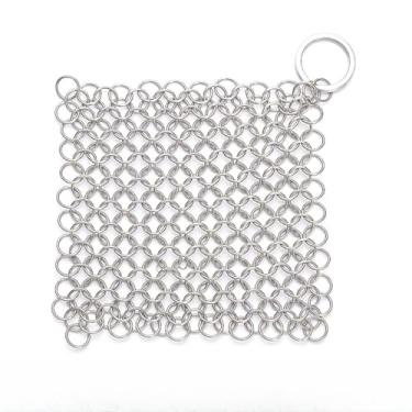 Imagem de Limpador de ferro fundido 316 Esfregão de corrente de aço inoxidável para grelha, frigideira, churrasqueira, forno, wok, 10 cm de diâmetro (quadrado)