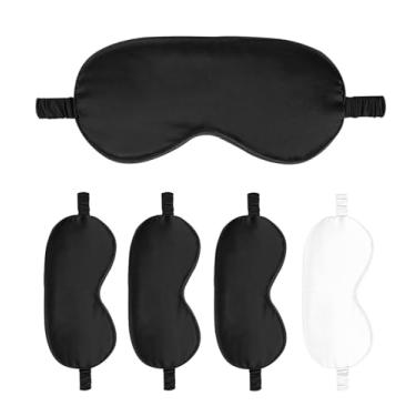 Imagem de Máscaras de dormir pacote com 5 capas de seda para olhos de cetim máscara blackout sedosa macia para olhos para dormir capas para presentes de dama de honra