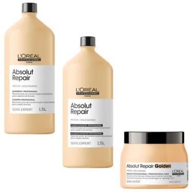 Imagem de Kit Shampoo Cond 1,5L Másc Golden 500G Loreal Absolut Repair - Loreal 