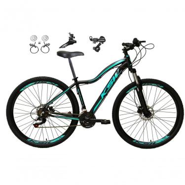 Imagem de Bicicleta Aro 29 Ksw Mwza Feminina Câmbios Shimano 21v Freio Hidráulico Garfo Suspensão preto-Azul Tam: 17
