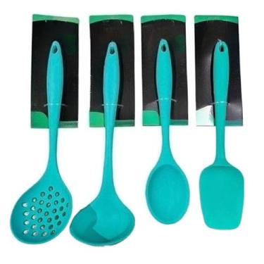Imagem de Kit Utensílios de Silicone Para Cozinha Cinza 4 Peças(Verde Água)