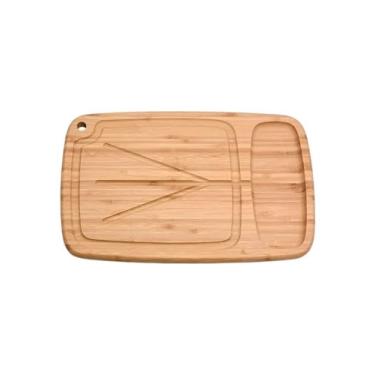 Imagem de Tábua de Churrasco em Bambu, 39,5x25cm, com Sulco para Líquidos, Design Decorativo, Natural, para Cortar Carnes e Legumes
