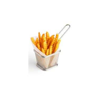 Imagem de Cesto para Fritura Premium em Aço Inox, 21,3cm Diâmetro x 6cm Altura, 98g, Resistente à Corrosão, com Cabo Longo, para Batata Frita e Petiscos