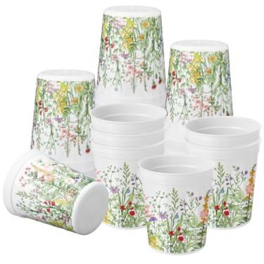 Imagem de Vesici Conjunto de 24 copos de flores silvestres de primavera para decoração de festa de 473 ml de plástico reutilizável para primavera, casamento, chá de bebê, suprimentos de festa, lembrancinha de