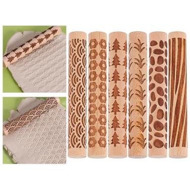 Imagem de HOBBIESAY 6 estilos de 10 cm em relevo, ferramentas de cerâmica, rolo de argila feito à mão, rolo de argila de madeira, modelagem, para artesanato, artesanato, construção de laje, design de cerâmica