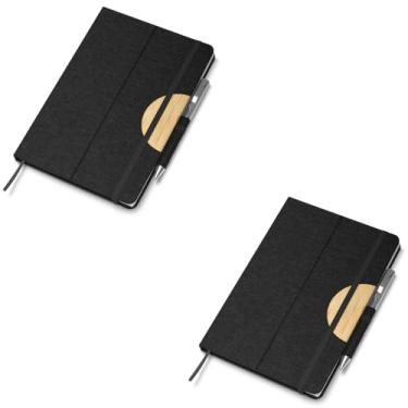 Imagem de Caderno de Anotações com Capa Dura em Poliéster, 80 Folhas Pautadas, Cor Bege, com Elástico (Caderno RPET Azul)