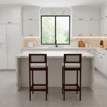 Imagem de Kit 2 Banquetas Assento Encosto Estofado em Linho Hellen cor:imbuia co