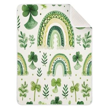 Imagem de Qilmy Cobertor de bebê de folhas verdes 76 x 101 cm, cobertor infantil de algodão macio para meninos e meninas, cobertor leve e quente para bebês de berço, carrinho de bebê, soneca, recém-nascido