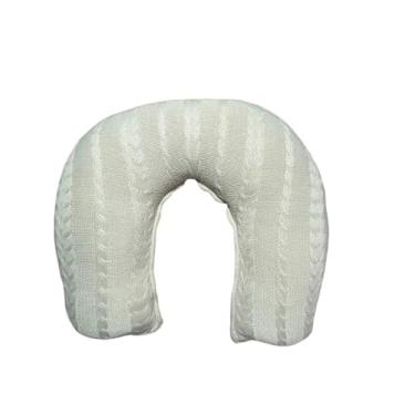 Imagem de Almofada de Amamentação em Tricot com Zíper, Formato em U, 37x45x13cm, Enchimento Siliconado, Hipoalergênica, Acrílico 100% (Bege Claro)