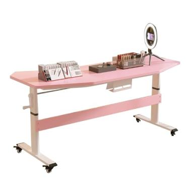 Imagem de Mesa em forma de L, mesa de jogos de altura ajustável com caixa de junção curva de reforço de mesa ajuste de altura 70 ~ 106 cm mesa de canto mesa de escritório em casa 120 * 76 cm rosa