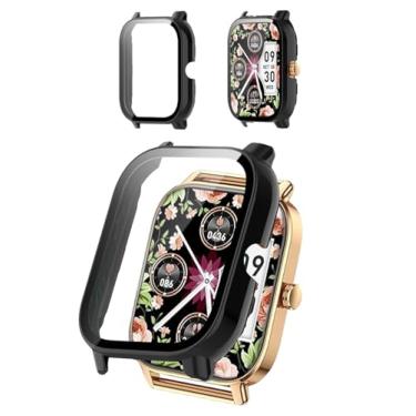 Imagem de Capa protetora compatível com smartwatch Paukila P91 de 4,7 cm, capa rígida de policarbonato e protetor de tela de vidro temperado 9H - à prova de choque, resistente a arranhões, cobertura total