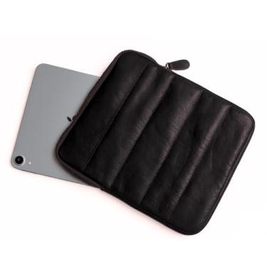 Imagem de Couro genuíno – capa original para tablet Puffy de 22 a 28 cm, bolsa de couro para mulheres e homens, serve para 9ª/10ª geração, Pro 11 polegadas, Air 27.7 cm + teclado mágico (preto carvão)