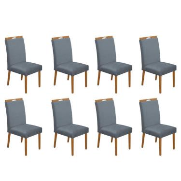 Imagem de Kit 8 Cadeiras De Jantar Madeira Maciça Em Linho Heloísa Cerejeira Cinza Veludo