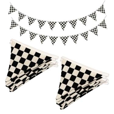 Imagem de XYDEG Decoração de parede de quarto de meninos, decoração de quarto de carros para sala de jogos de berçário infantil, faixas de guirlanda xadrez preto e branco (conjunto de 2 bandeiras de corrida de