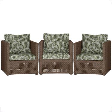 Imagem de 3 Poltronas Madri Alumínio Corda Náutica Estofado 5 Trama Marrom