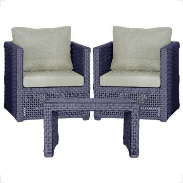 Imagem de Mesa E 2 Poltronas Madri Corda Náutica Estofado 3 Trama Azul