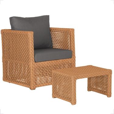 Imagem de Mesa E 1 Poltrona Madri Corda Náutica Estofado 11 Trama Terra Cota