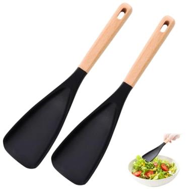 Imagem de 2 colheres de cedro e cinzas, colheres multicoloridas de cedro e cinzas para utensílios de cozinha antiaderentes, espátulas multifuncionais de silicone resistentes ao calor, espátula de cabo de