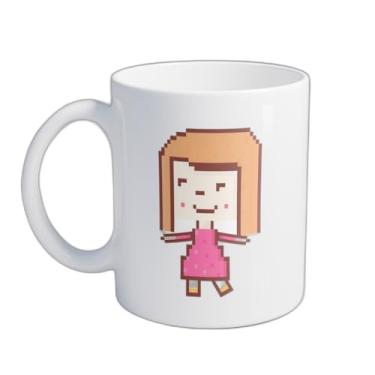 Imagem de Caneca Xícara de Café Porcelana 300ml Design Pixel Art Linda Garota Rosa
