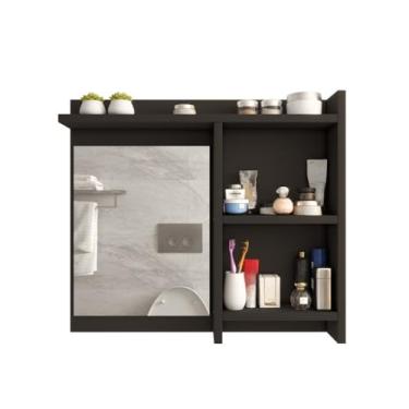 Imagem de Espelheira de Banheiro Armário Com Nicho Prateleira Espelho espelheira banheiro(Preto)