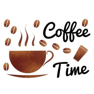 Imagem de Placas de café para decoração de parede, decalques de sinal de hora de café, descasque e cole para cozinha, vinil, decoração de parede removível para casa, café, loja, cozinha, estação, bar, pub