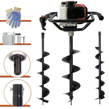 Imagem de Kit Perfurador Vant VPS52 À Gasolina 52cc 6.500rpm 2HP de Potência Com Brocas 80x10cm, 80x15cm e 80x20cm Para Mourões e Reflorestamento