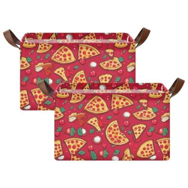 Imagem de Organizadores de armário grandes e vermelhos para pizza com alças, cestas decorativas de armazenamento 40 x 29 x 25 cm, 2 unidades