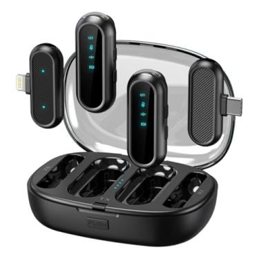 Imagem de Microfone Duplo Wireless Tipo-C e iPhone | Kit 2 Microfones + 2 Receptores | Áudio Profissional com Cancelamento de Ruído | Plug & Play | Bateria Longa Duração | Ideal para Gravações, Vídeos e Lives