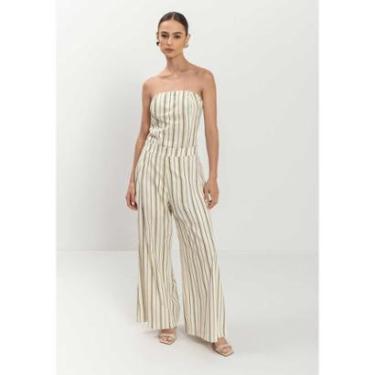 Imagem de Calça Pantalona De Cintura Alta Em Linho Leve Listrado-Feminino