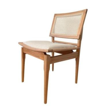 Imagem de Cadeira Madeira Maciça Estofada Linho Encosto Em Tela